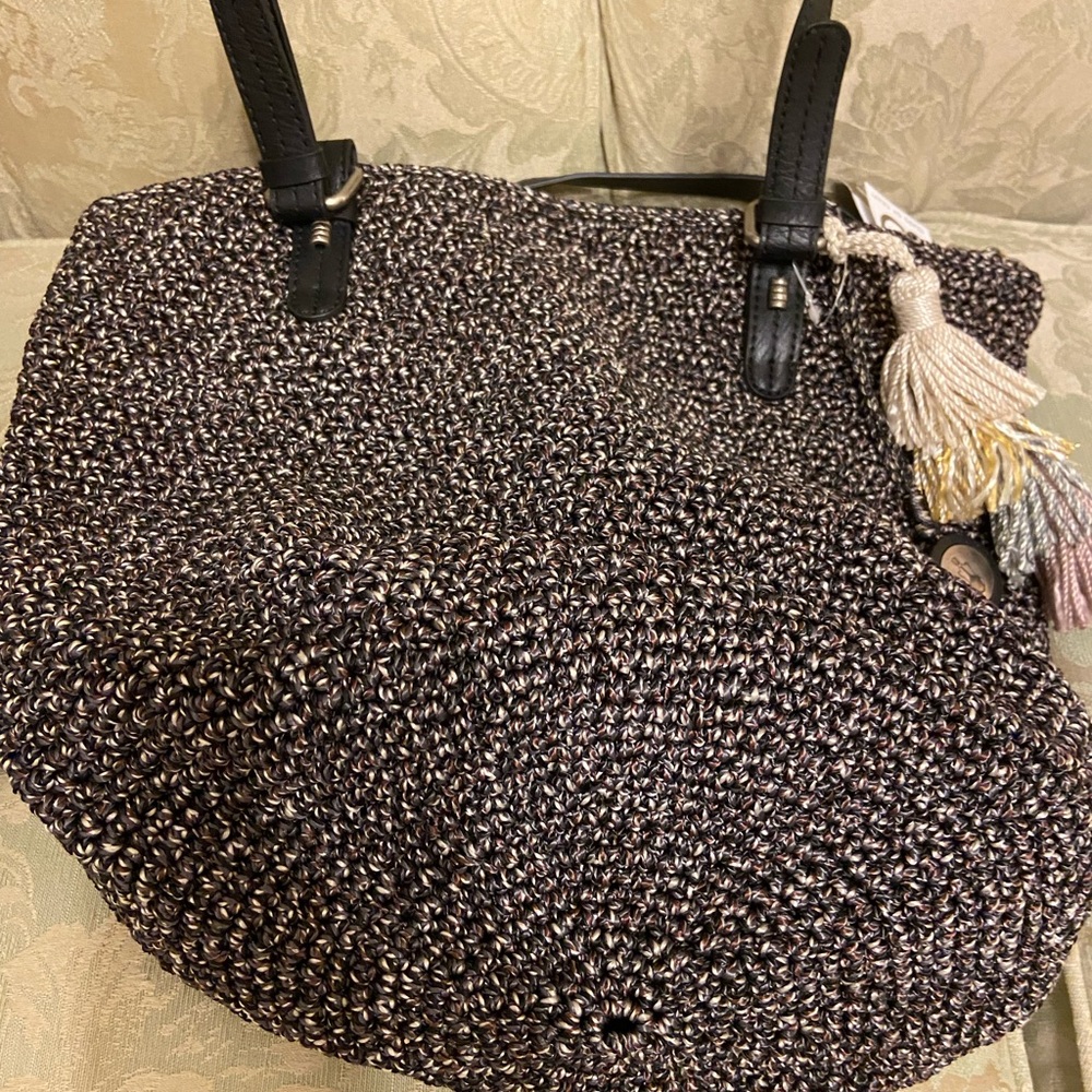 The Sak Crochet Silverwood Hand Crafted Brown/Silver Tweed Boho tote like BagNWT - Picture 6 of 15